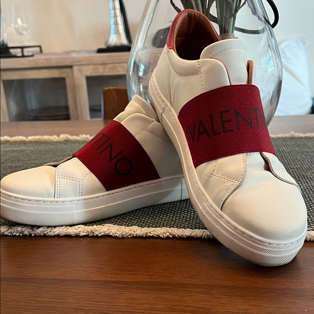 Valentino Women's White and Red Sneakers